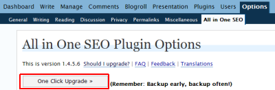 One Click Upgrade option on WordPress All in One SEO Pack plugin